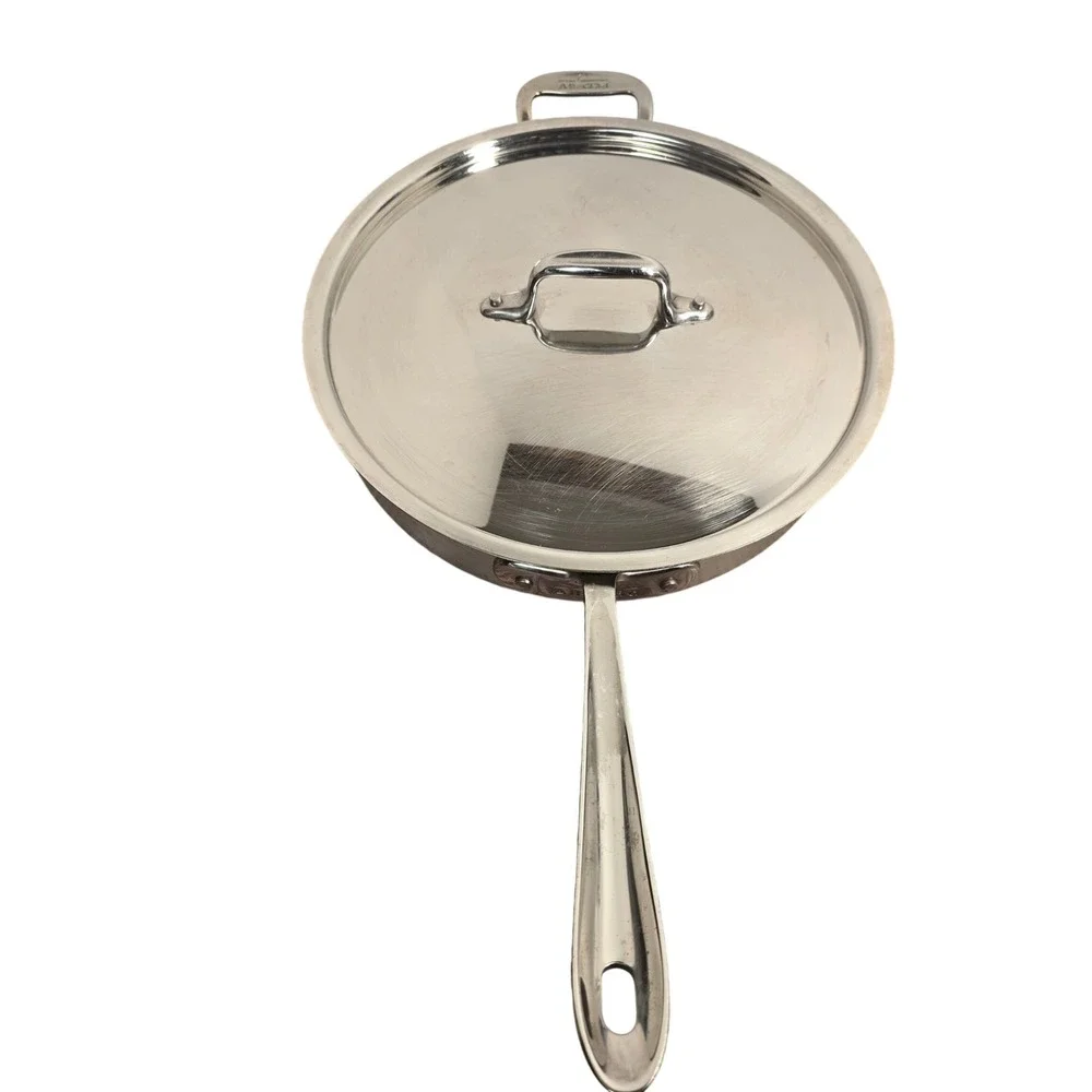 All-Clad Stainless Steel 12 Inch Saute Pan with Lid Helper Handle Silver